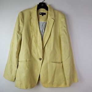 Talbots Butter Yellow Lined Linen Long Sleeve Blazer Jacket Size 12 Professional